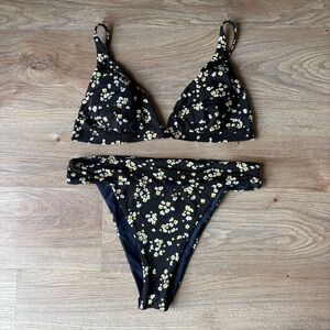 Maaji Bikini Set Mini Ditsy Black Navy Reversible Large Top and Medium Bottom